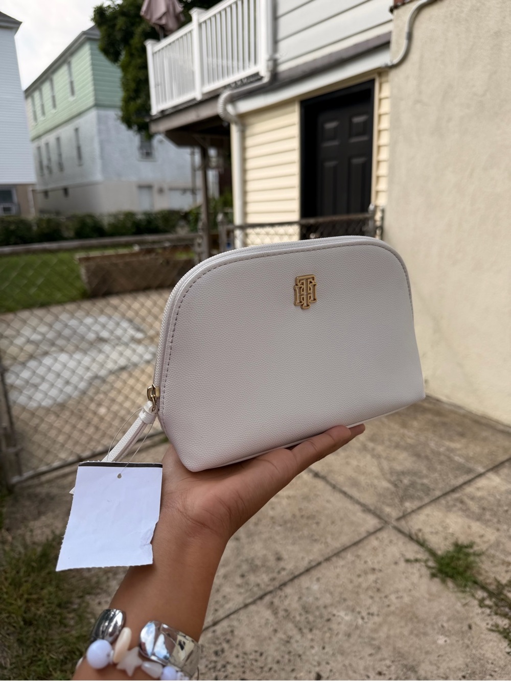Tommy Hilfiger Cream Zip-Around Cosmetic Wristlet